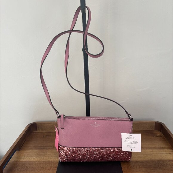 Kate Spade Ramey Dusty Peon Pink Saffiano Leather Pink Sparkle Crossbody New - Picture 5 of 9